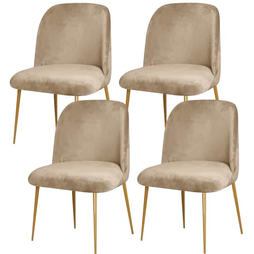 Gollense Velvet Curved Back Chair Covers for Dining Room Set of 4, Mid Century Modern Chair Slipcovers, Semi Circle Back Furniture Seat Protector for Kitchen Living Room (Camel)