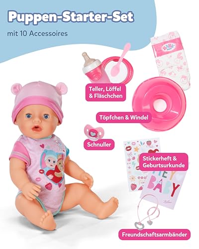 BABY Born Emma - 43 cm große Babypuppe - 10 Funktionen inkl. Accessoires & Strampler - Funktioniert komplett ohne Batterien - Geeignet für Kinder ab 3 Jahren