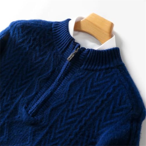 Men Mock Neck Zipper Pullover Cashmere Sweater Long Sleeve Jumper Merino Wool Knitwear Thick Tops Gray XL3