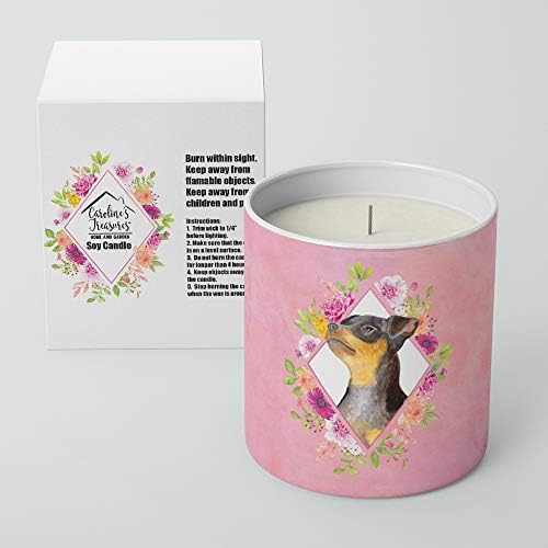 Caroline's Treasures CK4196CDL Black Miniature Pinscher Pink Flowers 10 oz Decorative Soy Candle Nature Soy Wax Essential Oil Home Decor Ideal for Bedroom Kitchen Bath Office Gift, 10 oz image 4