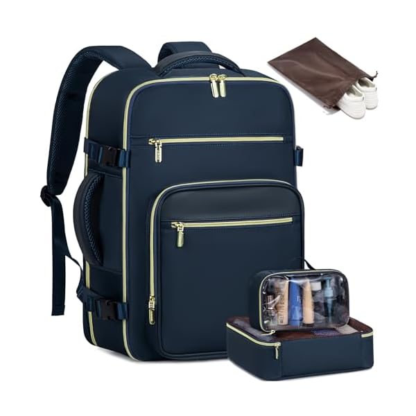 LOVEVOOK Travel Backpack For Women,40L Carry On Backpack Flight Approved,TSA Personal Item Travel Bag Fits 17 Inch Laptop,Business Weekender Overnight Daypack with Toiletry Bag and Cube,Dark Blue