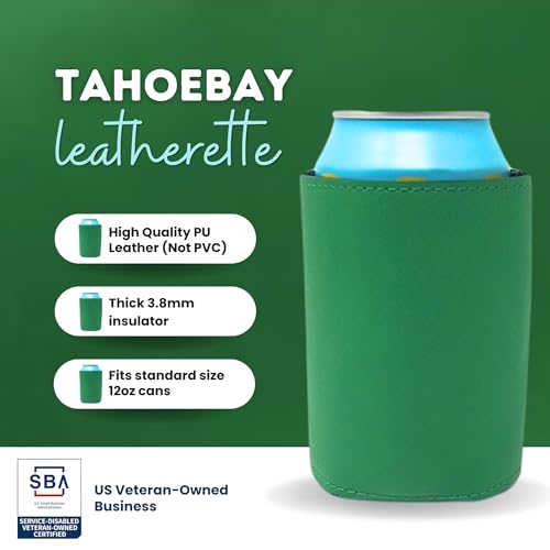 Image of TahoeBay Leatherette Can Cooler Sleeves in Bulk, 12-Pack, Green | Blank Faux Leather, Plain Neoprene Beer Coolers for 12 oz Cans, Blanks for Heat Transfer Vinyl, Groomsmen Gifts, Party Favors