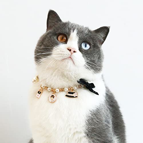 Hunde-Perlen-Halsband, 1 Stück, Haustier-Perlen-Halskette, verstellbare Perlen, Hunde-Halskette mit süßem Weihnachtsanhänger und Schleife, für Hunde, Katzen, Welpen, Katzen, Weiß, S