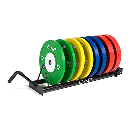 CAP Barbell Bumper Plate Set with Horizontal Bumper Plate Rack