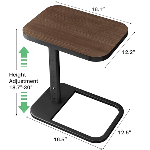 Image of Kitstorack TV Tray Table, Adjustable Height & Rounded Metal Corners, Snack Table for Couch, Sofa, Bed, Chair, Living Room, C Shaped End Side Table for Eating, Dinner or Laptop, Small Spaces, Espresso