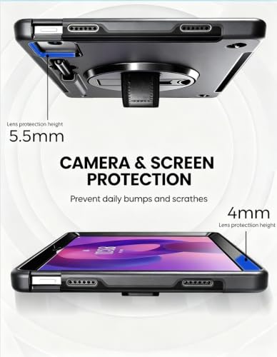Image of Junfire Protective Case for Lenovo Idea Tab Pro 12.7 inch 2025,Black | Shockproof, Hand Strap, 360Rotating Stand, Pencil Holder, Carrying Shoulder Strap, Hard Shell