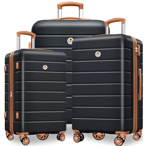Image of KEYTANG Classic 3-Piece Luggage Set with TSA Lock, Lightweight Suitcase with Spinner Wheels, Hardshell Expandable Carry-On Luggage, 20 /24 /28 inch, Apricot Black