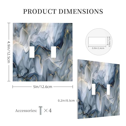 Decorative Switch Plate Covers Abstract Ink Blue Marble Glod Line Texture 2 Gang Light Switch Cover Plate Unique Double Toggle Wall Plate Light Switch Covers for Bathroom Decor