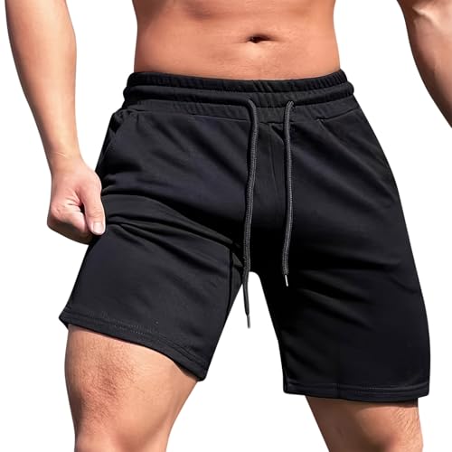 Xiaojmake Mens Sweat Shorts Athletic Gym Workout Short 5 Inches Inseam Cotton Training Bodybuilding Shorts with Pockets