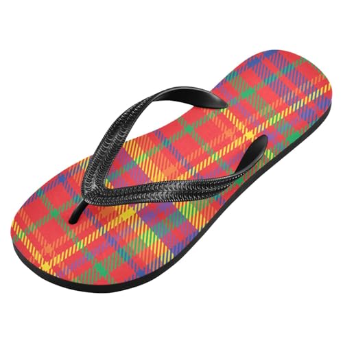 Orange Red Plaid Flip Flops for Beach Thong Sandals Anti-slip Lightweight Beach Shoes for Summer Travel Swim2