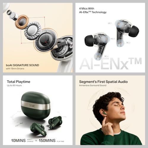 Image of boAt Airdopes Plus 224, Powerful Spatial Audio, 60H Playback, Quad Mics AI-ENx, 13 mm Drivers, Hearables App, Multipoint Connectivity, Google Fast Pair, Bluetooth v6.0 TWS Earbuds (Off White)