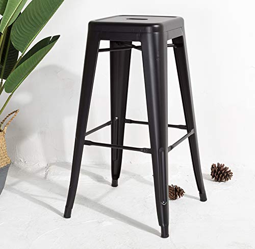 Lot 4 Tabourets de Bar Industriels Métal Noir 66cm Kosmi
