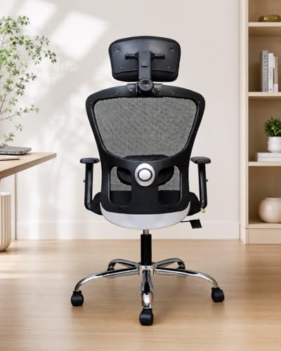 Image of FUGO FG402 Ergonomic High Back Mesh Office Chair with Korean Nylon Mesh, Cushioned Seat, Tilting Mechanism, Adjustable 2D Headrest, Lumbar Support, Heavy-Duty Metal Base - 3-Year Warranty (FG404)