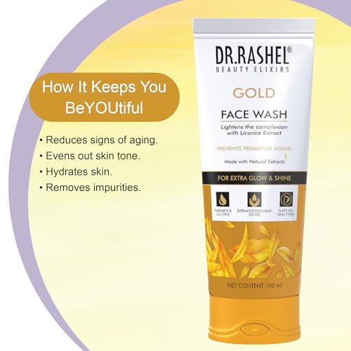 Image of DR.RASHEL Gold Face Wash Lighten the Complexion with Licorice Extract with No Parabens | SLS | Silicones & Colour | 100ml Each | Pack of 2