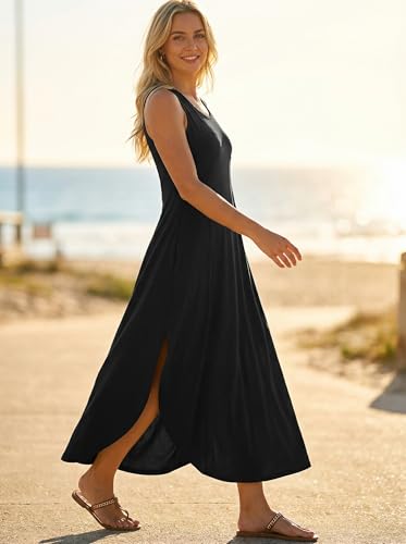Image of ZAFUL U Neck Backless Split Flowy Maxi Casual Tank Dress