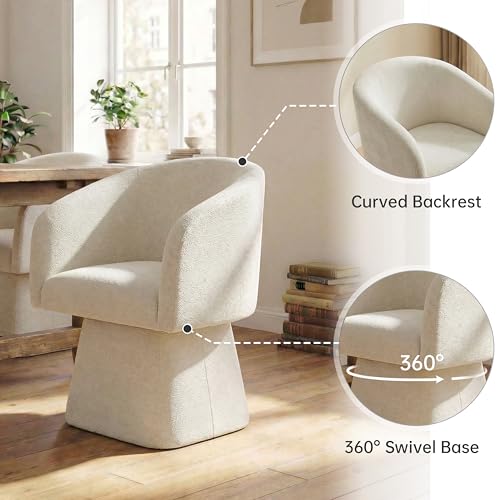 Image of VKNOW Upholstered Swivel Dining Chairs Set of 2 with Barrel Back and Arm | Modern Accent Arm Chair with Thickened Cushion, Soft Chenille Fabric, for Dining Room, Living Room, Vanity, Beige