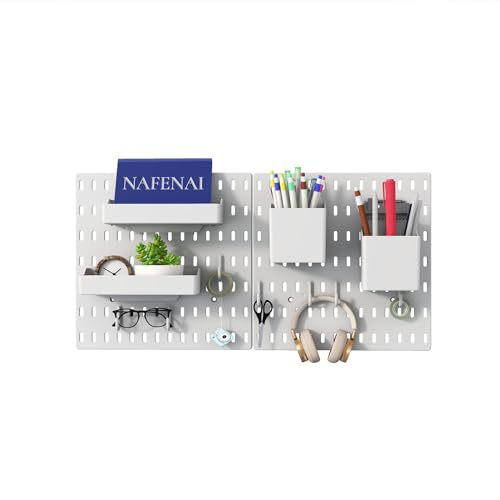 Nafenai Pegboard Combination Wall Organizer Kit, 2 Pieces Peg Board and 11 Accessories Modular Hanging, Wall Mount Display Pegboard Panel Kits, White Peg Board Organizer for Home Office
