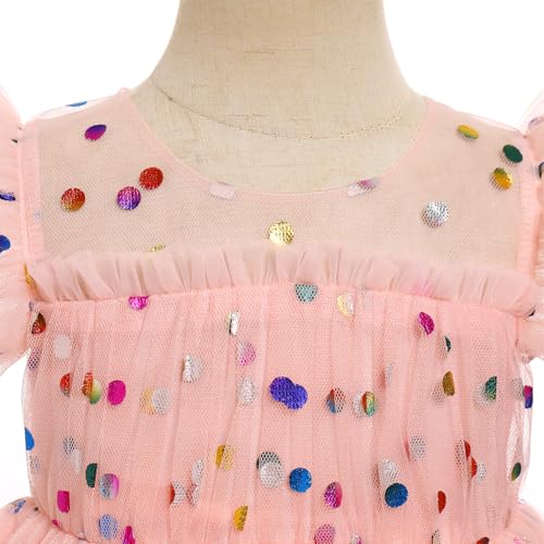 IMEKIS Toddler Girl Sparkle Confetti Birthday Princess Dress Ruffle Sleeve Party Formal Dresses 1-6T4