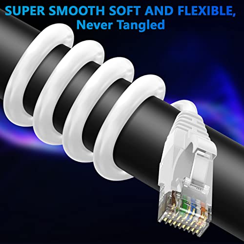 Cat 6 Ethernet Cable 50 Ft-White, Adoreen High Speed Internet Cable (4 Colors For Selection) Support Poe Gigabit Cat6 Cat 5E Cat 5 Cable Long Flexible Network Cable Rj45 Patch Cord+15 Ties #TOP4