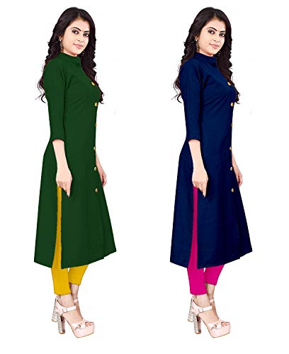 Image of NATEK Women's Cotton Straight Plain Kurtis Combo Pack of 2