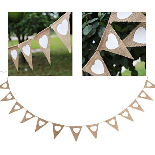 Tumnea Pennant chain jute, heart pennant chain jute fabric, vintage garland burlap bunting banner