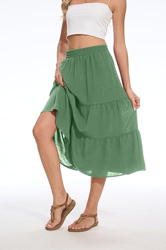 AYIFU Women's Summer Midi Skirt Tiered Flowy High Waist A-Line Elastic Ruffle Casual Skirts with Pockets3