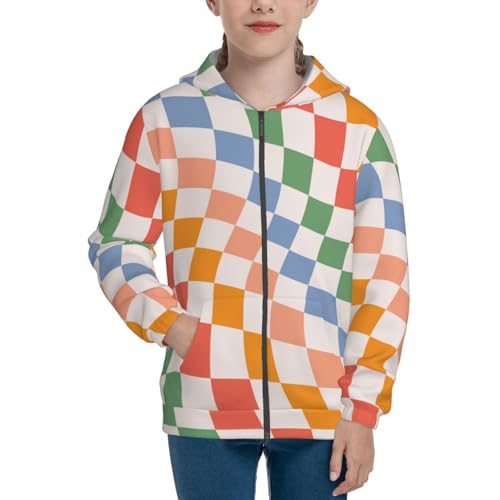 Wavy Checkerboard Kids Pullover Hoodies Boys Zip Up Sweatshirts Girls Athletic Clothes with Pocket3