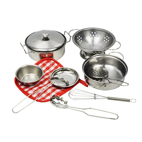 VILLCASE 1 Satz Rollenspiel Utensilien Spielzeug Edelstahl Spielküche Kochen Set Töpfe Und Pfannen Playset Rollenspiele…