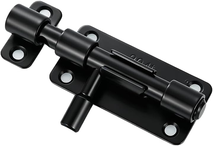 1 x Black Door Bolt Made of 304 Stainless Steel, 4 Inches, Bolt with Screws, Latch Door for Indoor and Outdoor Use, Lock Bolt Sliding Bolt for Garden Gate, Sliding Lock Door Bolt Outdoor