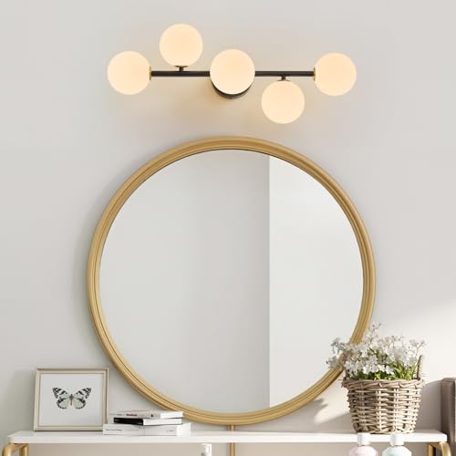Image of Black Bathroom Vanity Light Fixture,5 Lights Mid Century Modern Wall Sconce
