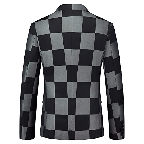 Mens Plaid Suit Slim Fit 3 Pieces Checked Suits For Men Single Breasted One Button Suit Tuxedo Set Blazer Pants & Vest Silver #TOP2