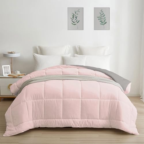 Image of HOME ELEGANCE Comfort Living Microfiber Reversible AC Comforter, 120 GSM, Soft & Cozy, Lightweight Quilt, All Season use, Machine Washable, Queen /Double - 90x100 inches - Rose Dust