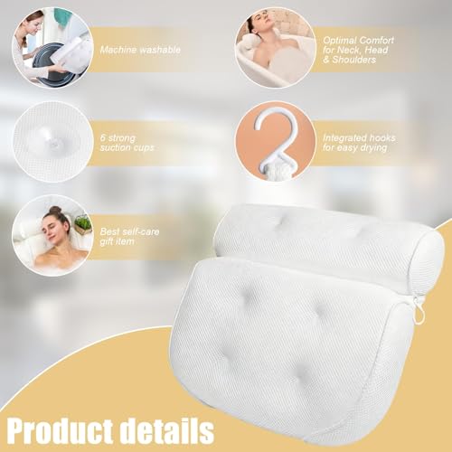 Coussin de bain grand confort support nuque et dos avec ventouses fixes
