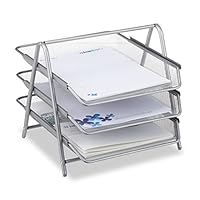 Relaxdays Dokumentenablage aus Metall, Briefablage 3 Fächer, Mesh Design Schreibtischablage für A4 Dokumente, silber, 35.5 x 29.5 x 27 cm