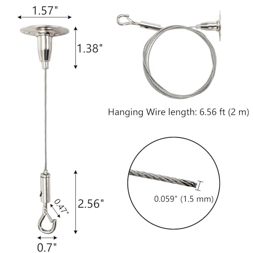 Image of 8 Pcs Adjustable Hanging Wire, 6.56 ft Picture Wire, Heavy Duty Stainless Steel Rope with Hook, Wall Mount Suspension Cable for Photo Mirror Curtain Light LED Screen, Hold Up to 66 lb