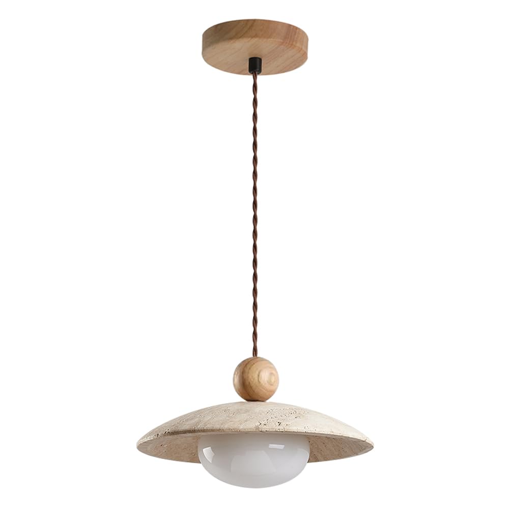 ZGDHWCR Industrial Style Glass Lampshade Chandelier, G9 Base Yellow Travertine Pendant Lamp, Single Head Flush Mount Hanging Light, Restaurant Balcony Living Room Decoration Light Fixtures