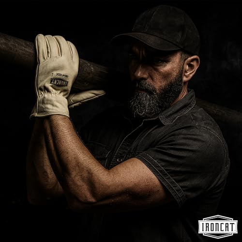 IRONCAT 9420 Premium Grain Cowhide Gloves – Gray, XXX-Large, Leather Driver Work Gloves w/ Keystone Thumb