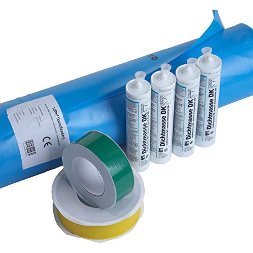 Preisvergleich Produktbild 100m² Dampfsperrsystem aus Dampfsperrfolie, Klebebändern und Anschlussklebedichtmasse Dampfbremsfolie Dachfolie Dachabdichtung Set Dampfsperre Dampfbremse Dachset Abddichtung