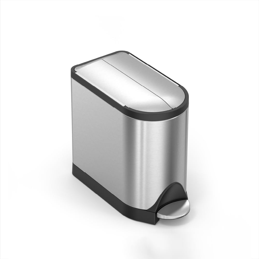 simplehuman CW1899 10L Butterfly Pedal Bin, Small Bin for Bathroom Bedroom Office, Strong Steel Pedal, Silent Soft Close Lid, Inner Bucket, Non-Skid Base, Fingerprint-Proof, Brushed Stainless Steel