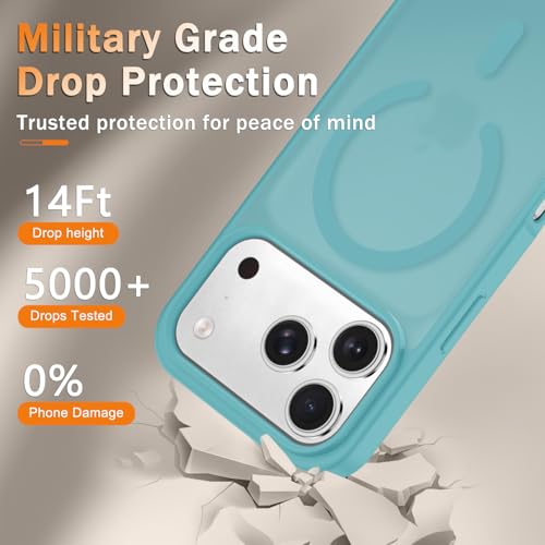 Image of YENAPOON for iPhone 17 Pro Max Case, Matte Magnetic Phone Cover [with 1 Screen Protector] [Support for MagSafe] [Shockproof Military Grade Protection] Translucent Frosted Back, Light Blue
