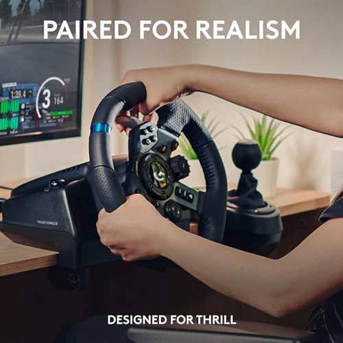 Logitech G923 Volante da Corsa e Pedali per PS5, PS4 e PC & Driving Force Leva di Cambio, 6 Marce di Velocità con Manopola ad H, Pomello del Cambio ?in Vera Pelle - Immagine 1