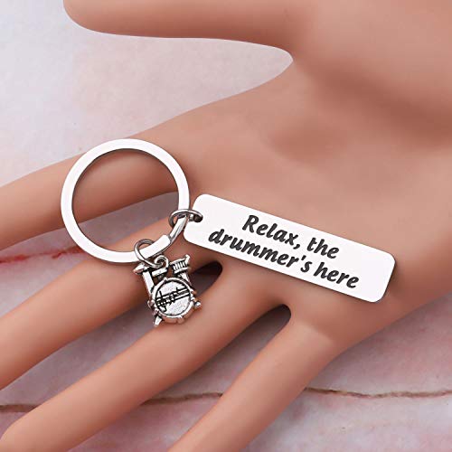 HOLLP Rock Drum Keychain for Drummer Gifts Relax The Drummer Is Here Keychain Drummer Keychain Drum Player Gift4