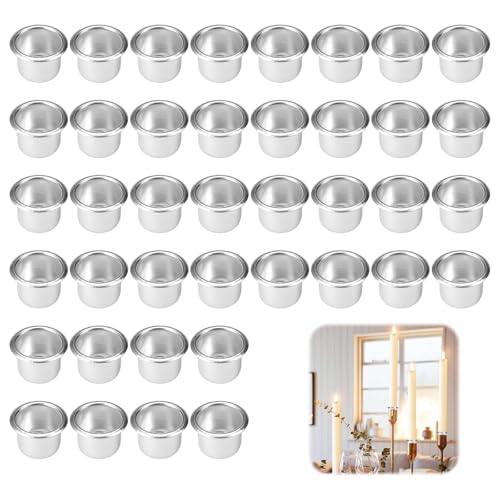 40 Stück Kerzeneinsatz für Stabkerzen Silber Kerzentüllen 22mm Kerzen Halterung Metall Mini Kerzenhalter Kerzenhülsen für Stabkerzen Kerzentülle für Wohn Esszimmer und Schlafzimmerdekoration
