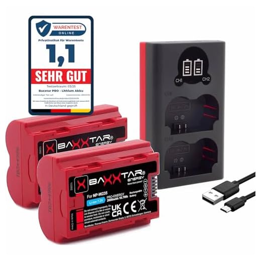 Baxxtar PRO 2X ersättning för batteri Fujifilm NP-W235 (äkta 2250mAh) med Infochip - Mini 18882 USB Dual LCD-laddare för Fuji X-T4