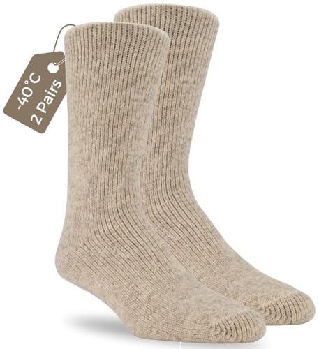 J.B. Field's -40 Below Arctic Trail Thermal Winter Socks for Hiking, Trekking & Outdoor Activity, 85% Preshrunk Wool, 2 Pairs (Medium) Beige