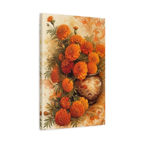 Tableau soucis orange en toile 40x60 cm pour salon vintage
