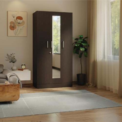 Image of Wakefit Wardrobe for Bedroom | 1 Yr Warranty | Cupboard for Bedroom, Almirah, Wooden Wardrobe, Multi-Shelves Storage with Mirror, Density:680-750 kg /m, Free Installation from Brand (Twill - WE)
