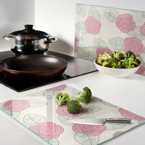 Planche en verre résistant à la chaleur avec impression roses et bords polis
