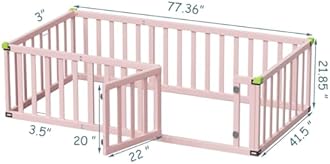 ROOMTEC Twin Size Montessori Floor Bed for Kids, Solid Wood Toddler Bed Frame w/Convertible Door and Safety Fence, Floor-Bed-Frame for Children Bedroom, Toddlers, Boys Girls, Kids Playroom, Pink