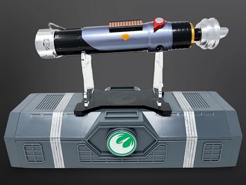 Saber Tech Exclusive: Galaxy's Edge Star Wars Ezra Bridger Legacy Lightsaber – Custom Engraved Stand, Electronic Metal Hilt, Authentic Lights & Sound Effects